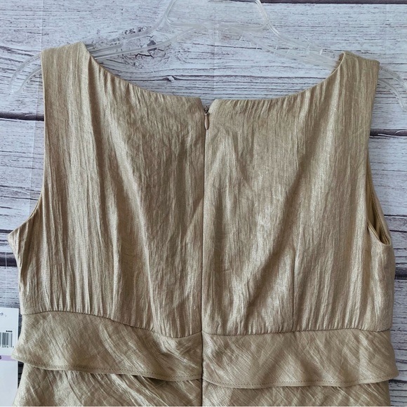 London Times Champagne Shimmer Tiered Ruffles Sleeveless Sheath Dress Size 6 NWT - Picture 10 of 13